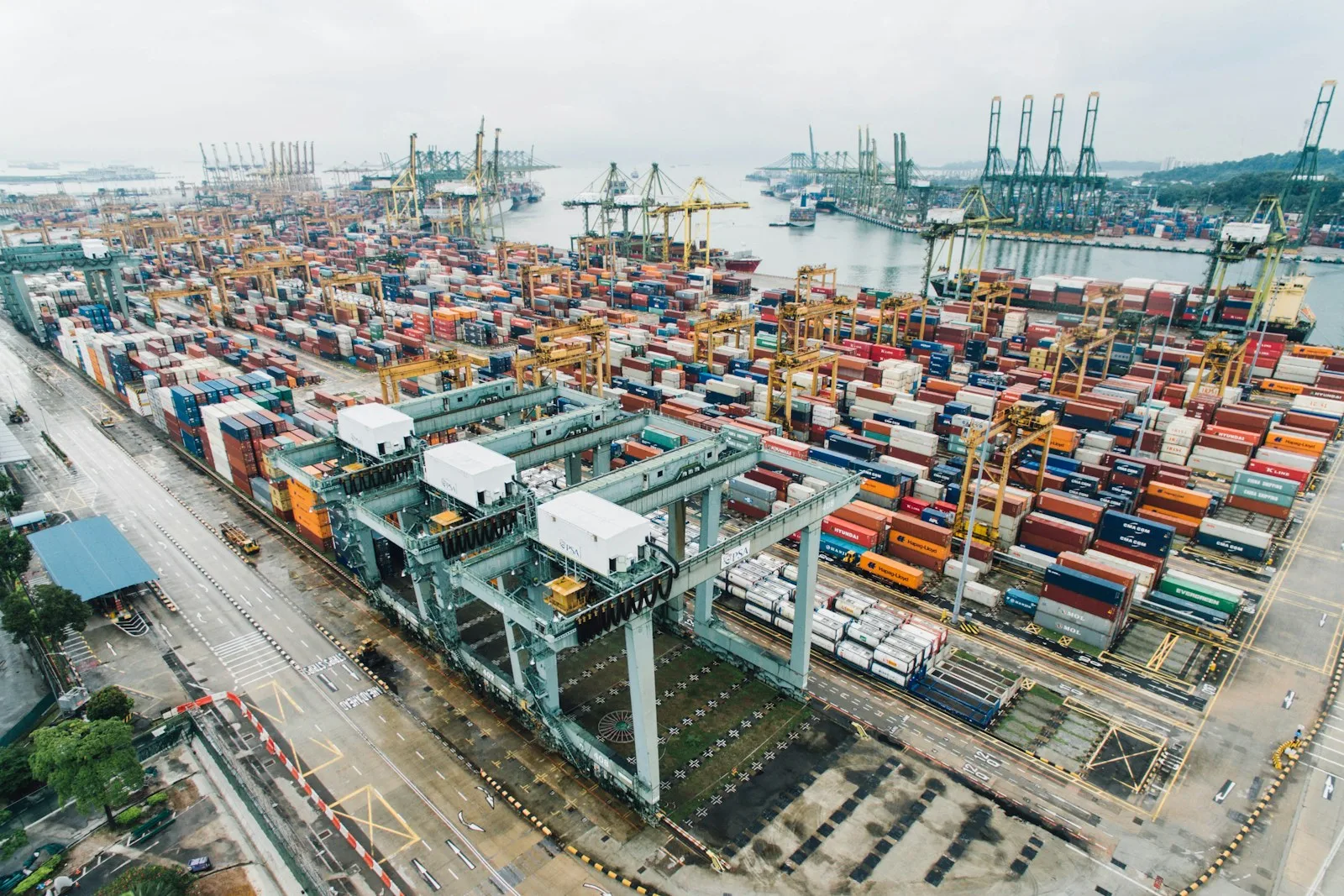 Rows of shipping containers prepared for global freight