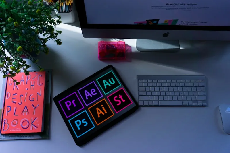 Creative design workspace with color palette