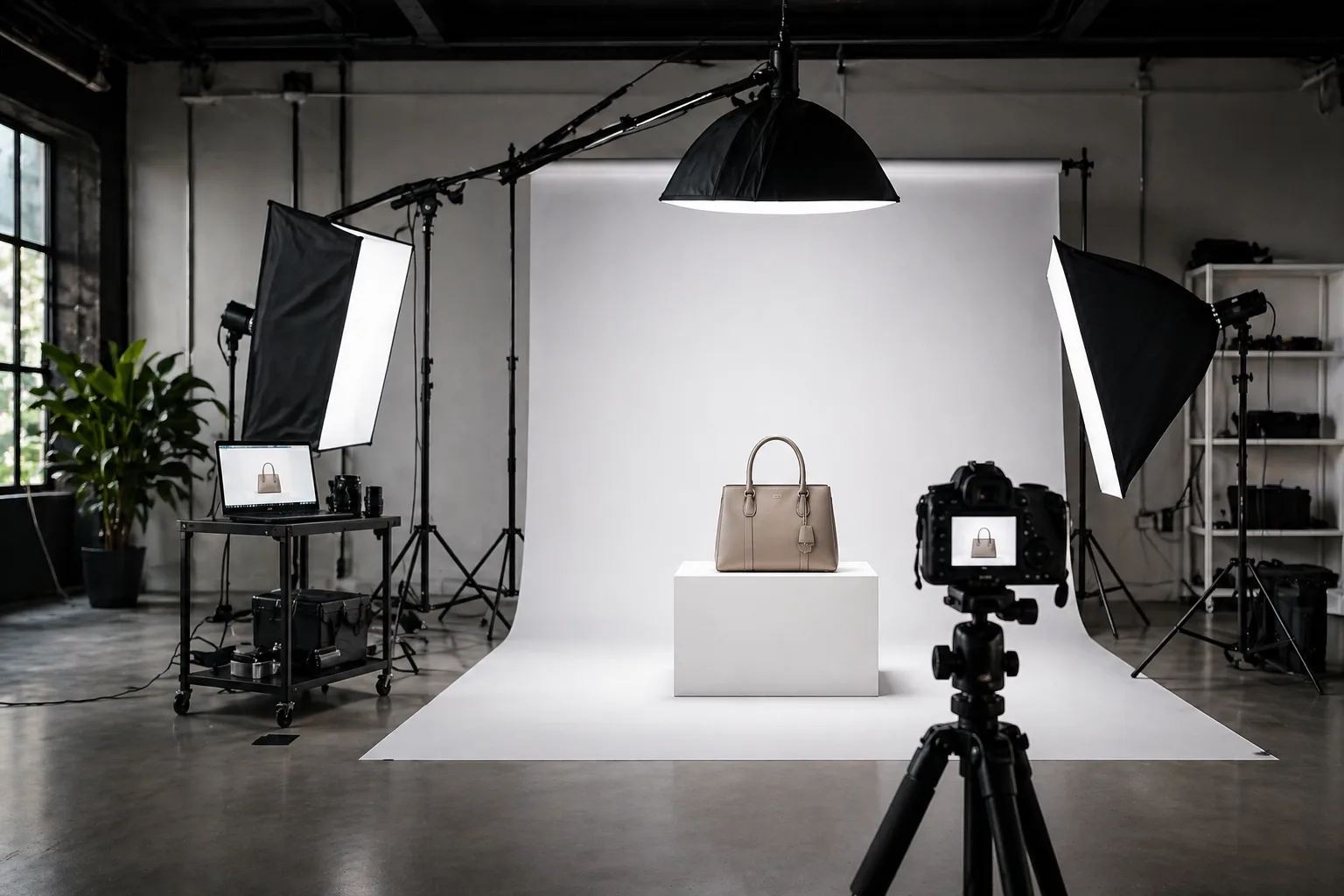 Professional product photography studio with equipment
